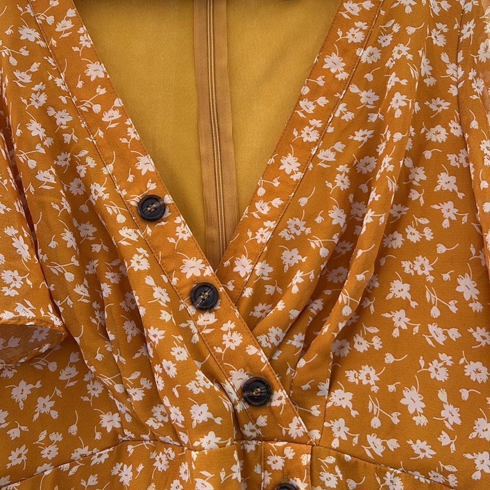 Lulus Women’s XL mustard yellow floral midi flowing dress NWOT boho prairie core - Picture 13 of 16